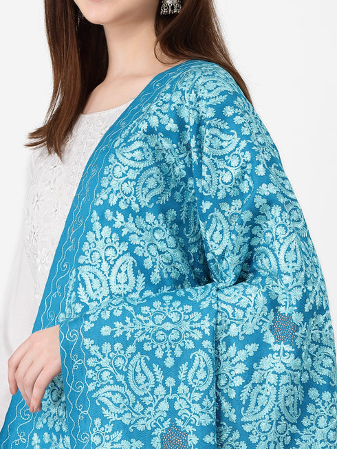 Women's Aari Embroidery and Stone Work Wool Shawl